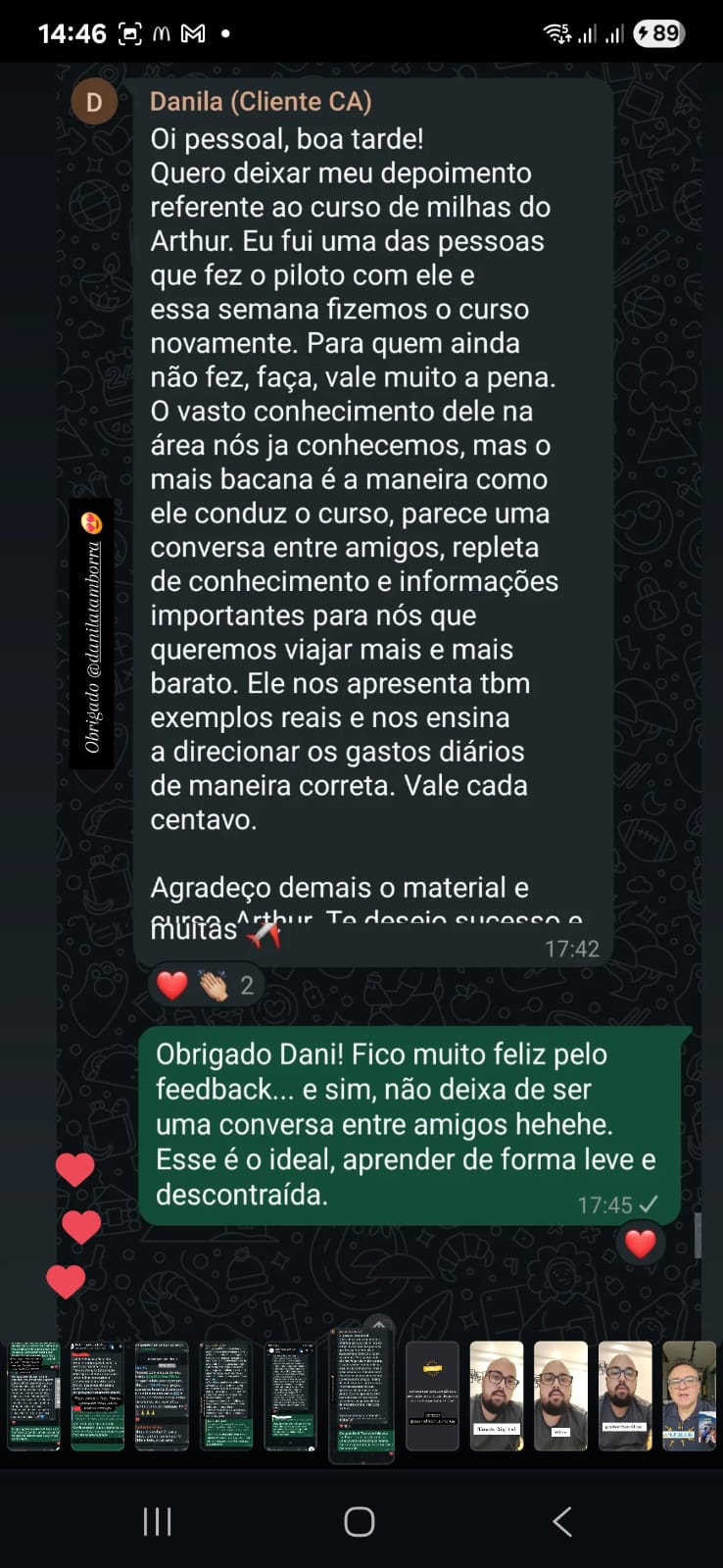 Depoimento de aluno satisfeito